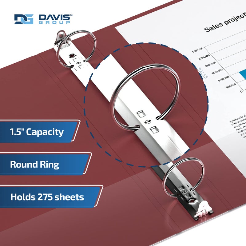 Davis Group Premium Economy 6-Pack 3-Ring Binders for School or Office, Round-Ring Binders, 1.5 Inch, Burgundy - Image 2